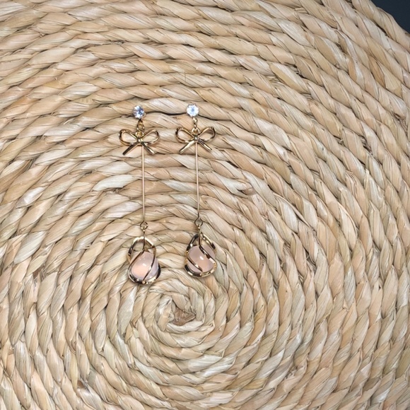 NEW 18K Gold Plated 925, Elegant Caged White Tiger’s Eye, Bow Drop Earrings - Picture 8 of 9